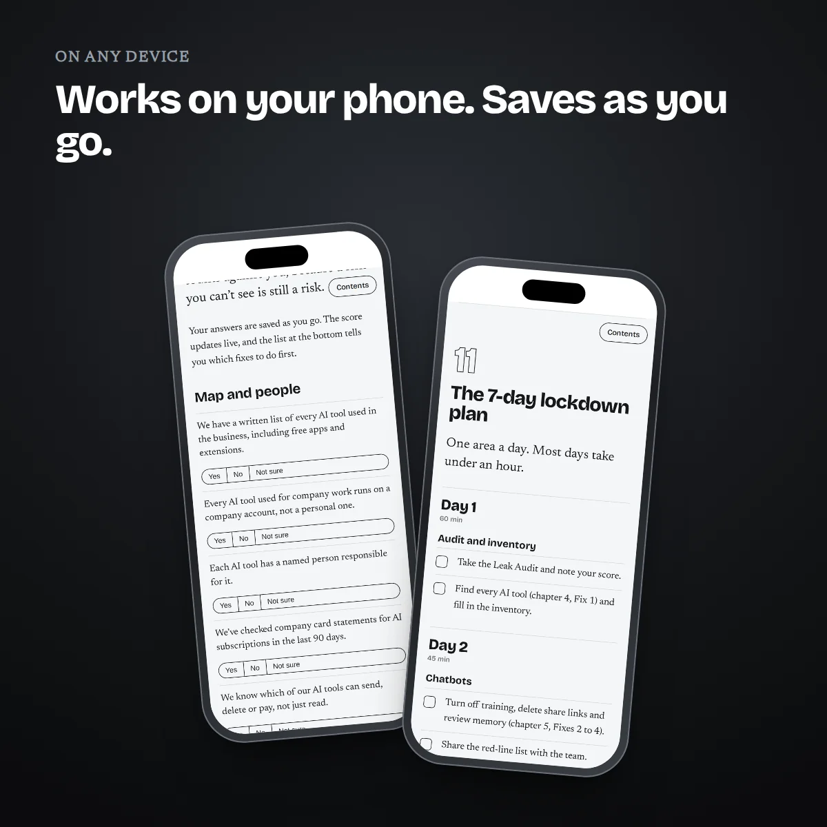 The Leak Audit and the 7-day plan on two phones